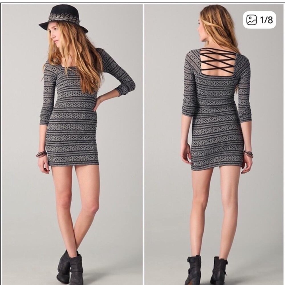 Free People Black and Gray Patterned Backless Dress
